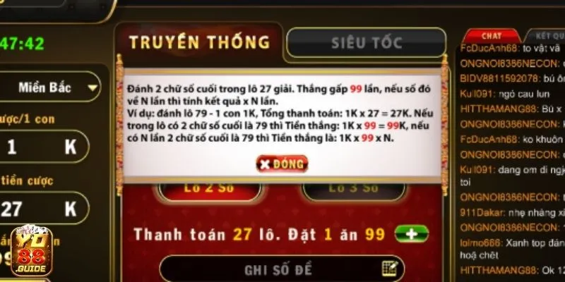 Hướng dẫn cược Lô Đề 1 ăn 99 nhanh tại Yo88 