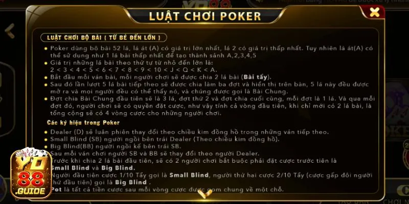 Tận hưởng niềm vui với luật chơi hướng dẫn Poker Yo 88 chi tiết 