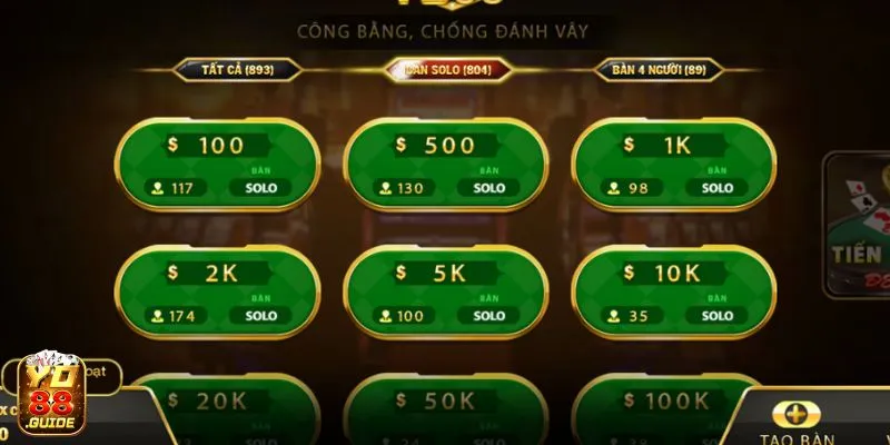 Tùy chọn bàn chơi tại game bài Tiến Lên Đếm Lá Yo88 
