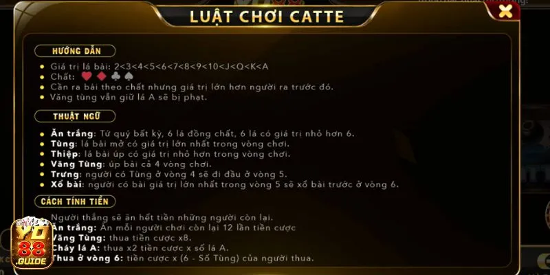 Xem nhanh luật chơi bài Catte tại Yo 88 