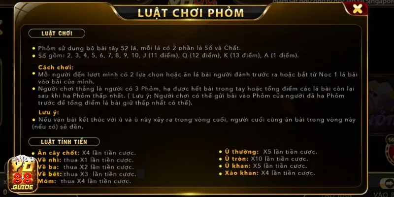 Xem thêm chi tiết luật chơi game bài Phỏm - Yo 88 